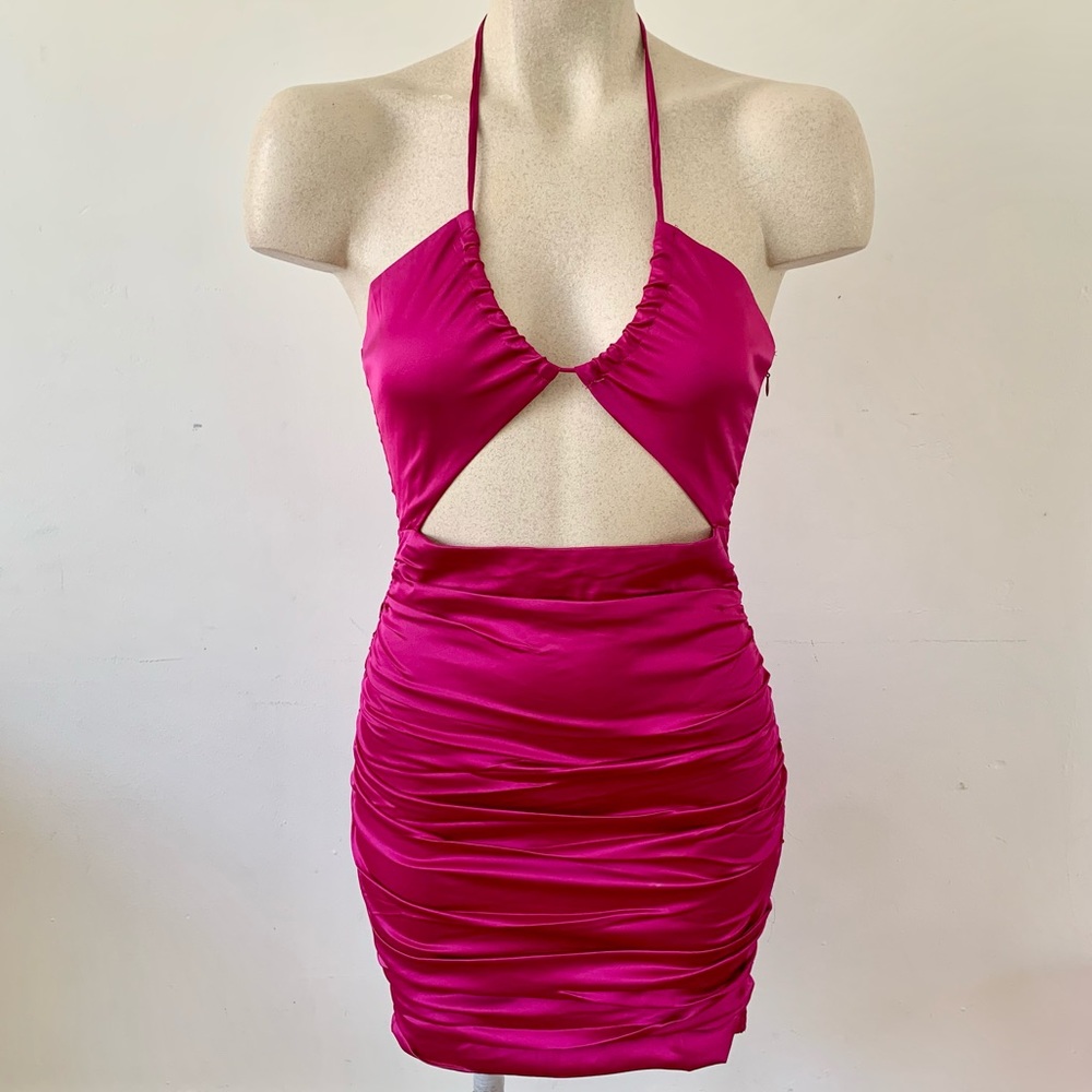Dolls Kill Hot Pink Satin Cutout Mini Dress S
